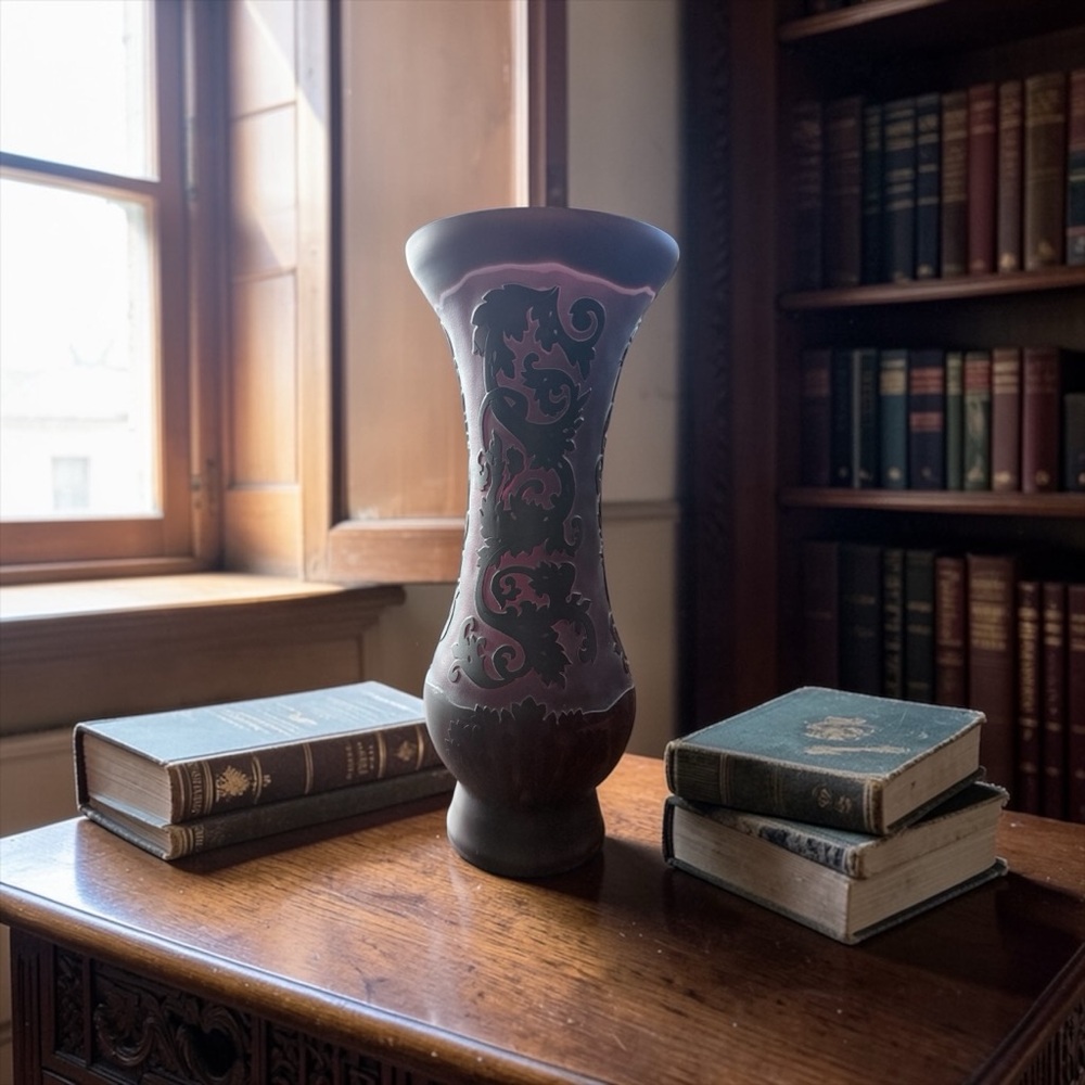 Purple Etched Glass Vase